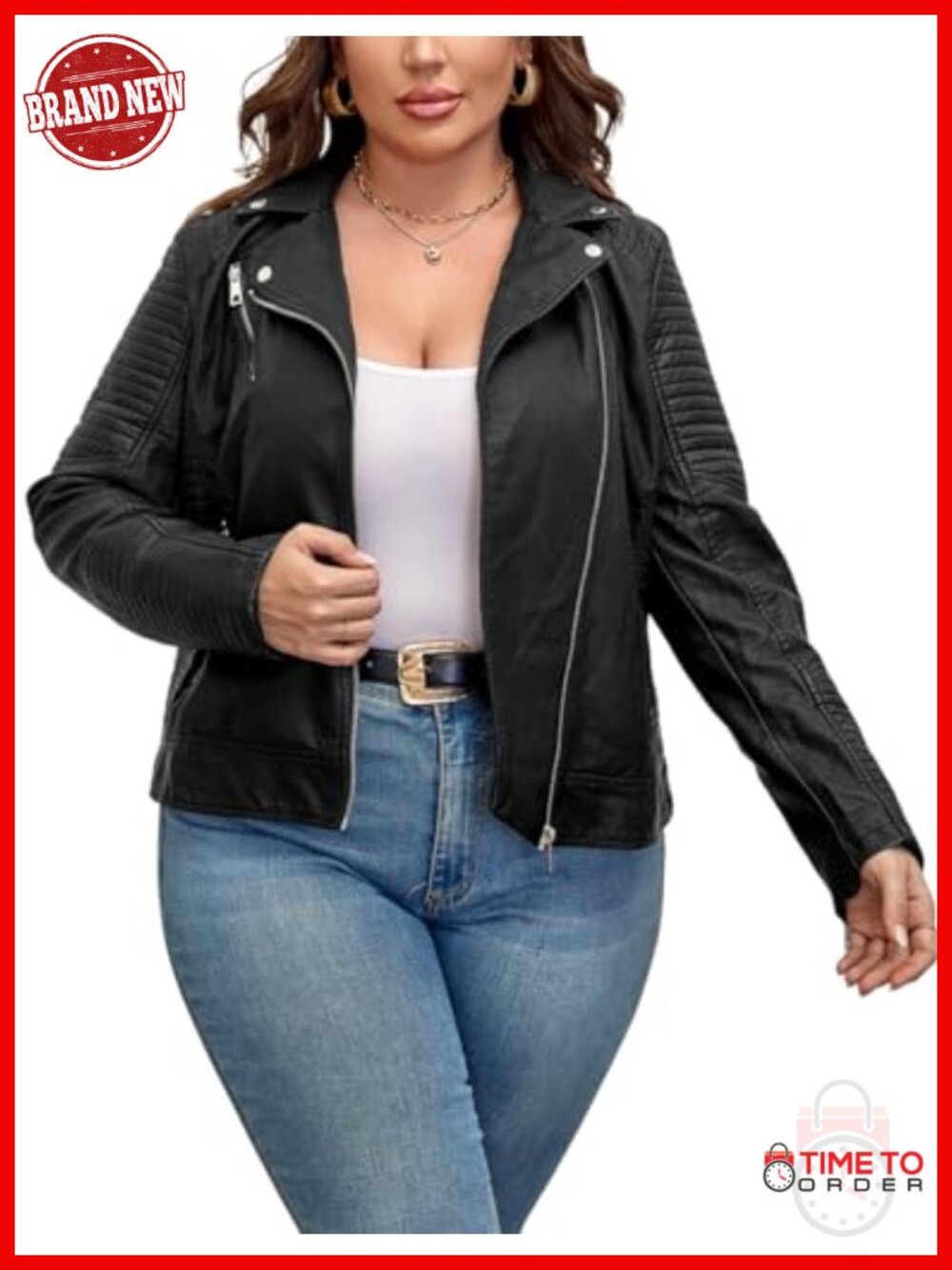 Faux Leather Jacket Plus Size Moto Fall Motorcycle Coat PU
